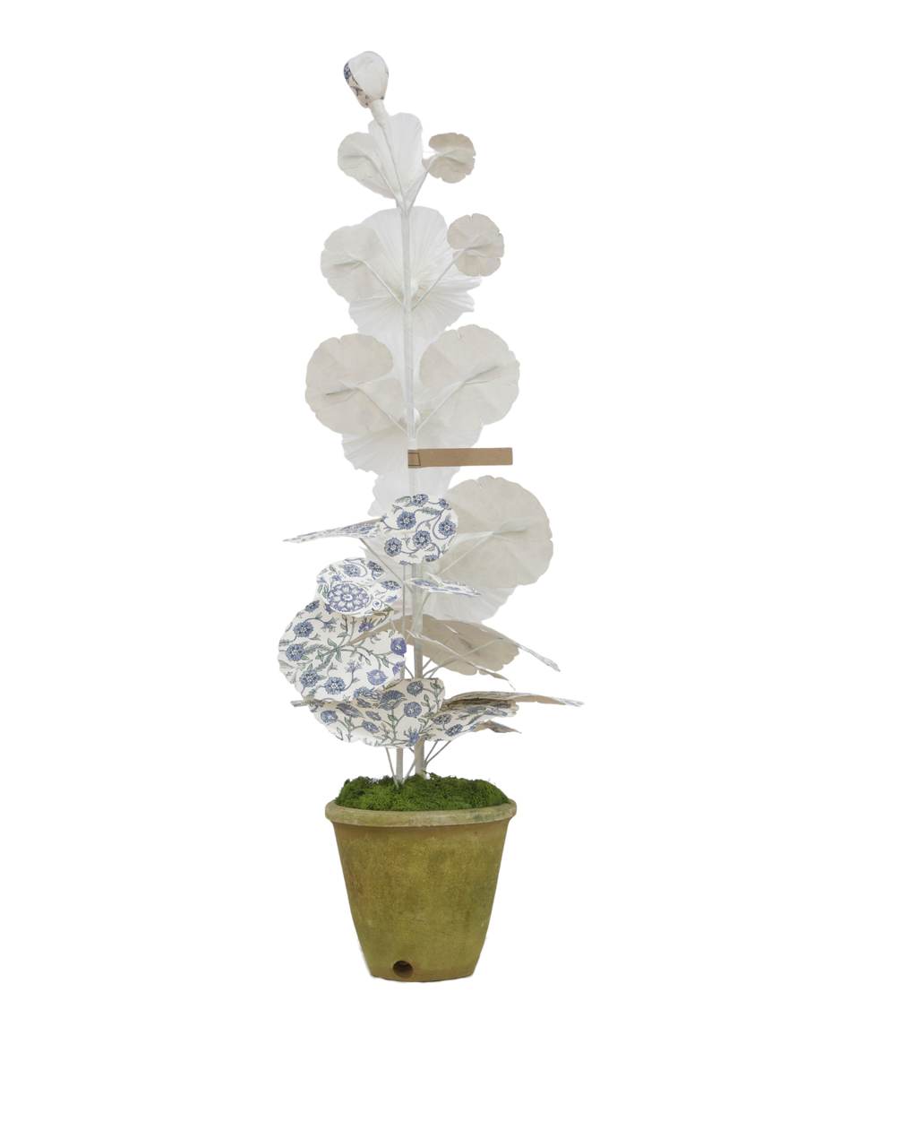 Hollyhock with Indienne Chintz Indigo Leaves