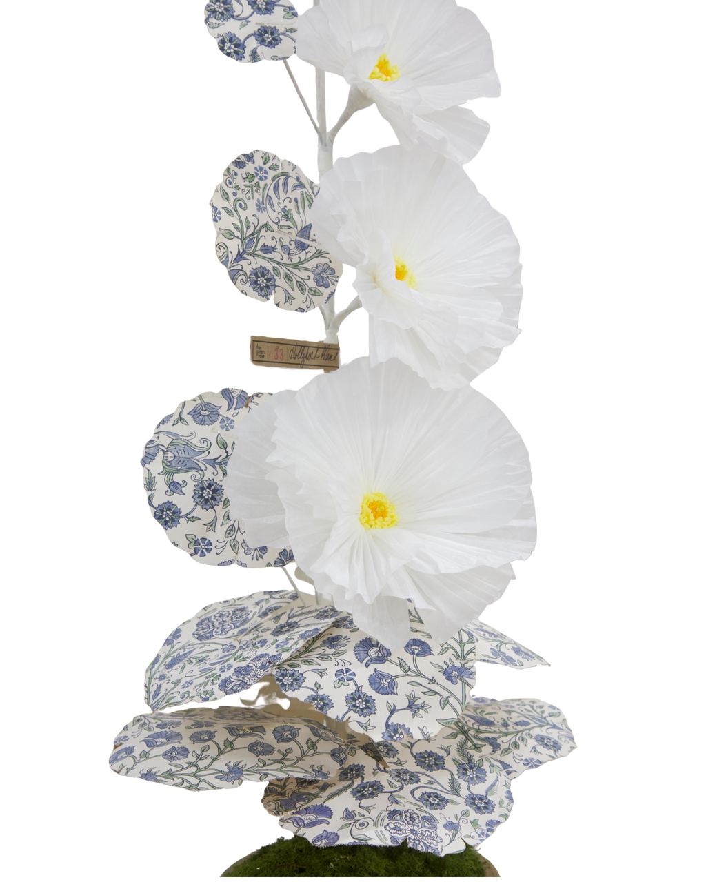 Hollyhock with Indienne Chintz Indigo Leaves