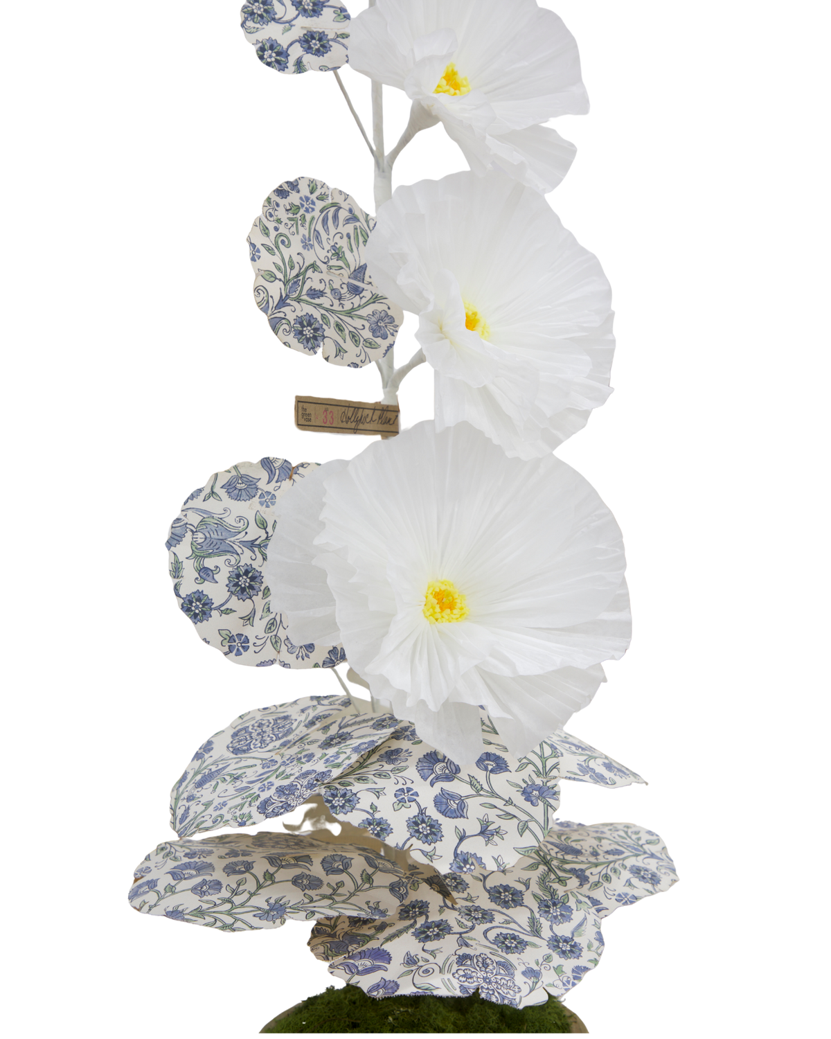 Hollyhock with Indienne Chintz Indigo Leaves