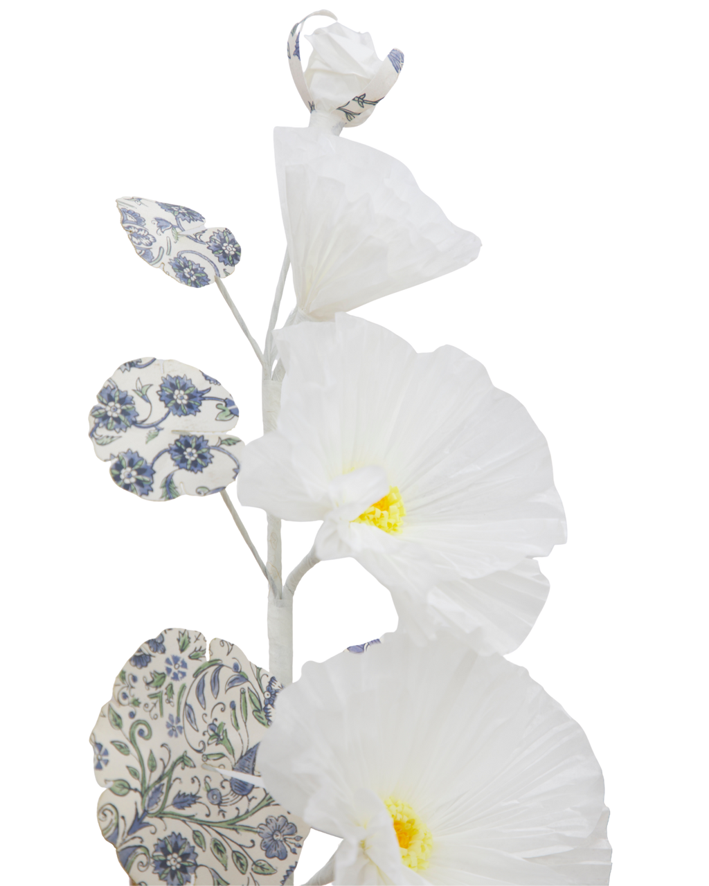 Hollyhock with Indienne Chintz Indigo Leaves