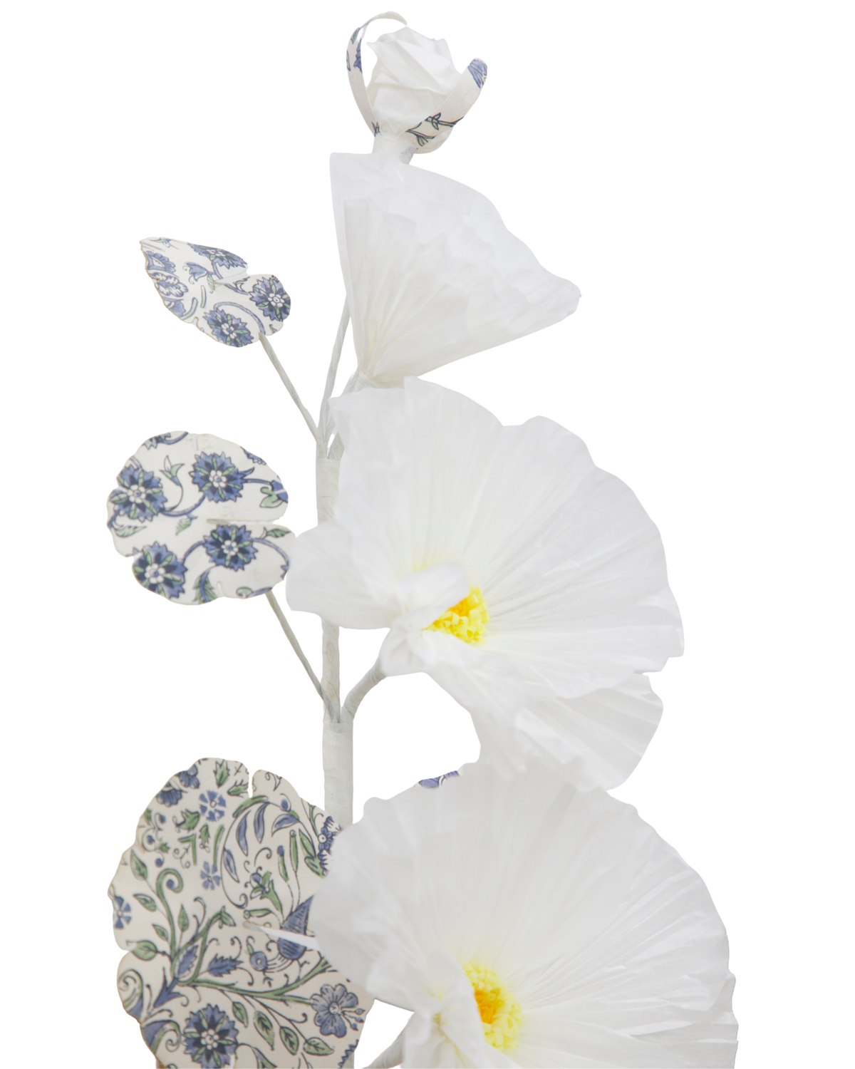 Hollyhock with Indienne Chintz Indigo Leaves