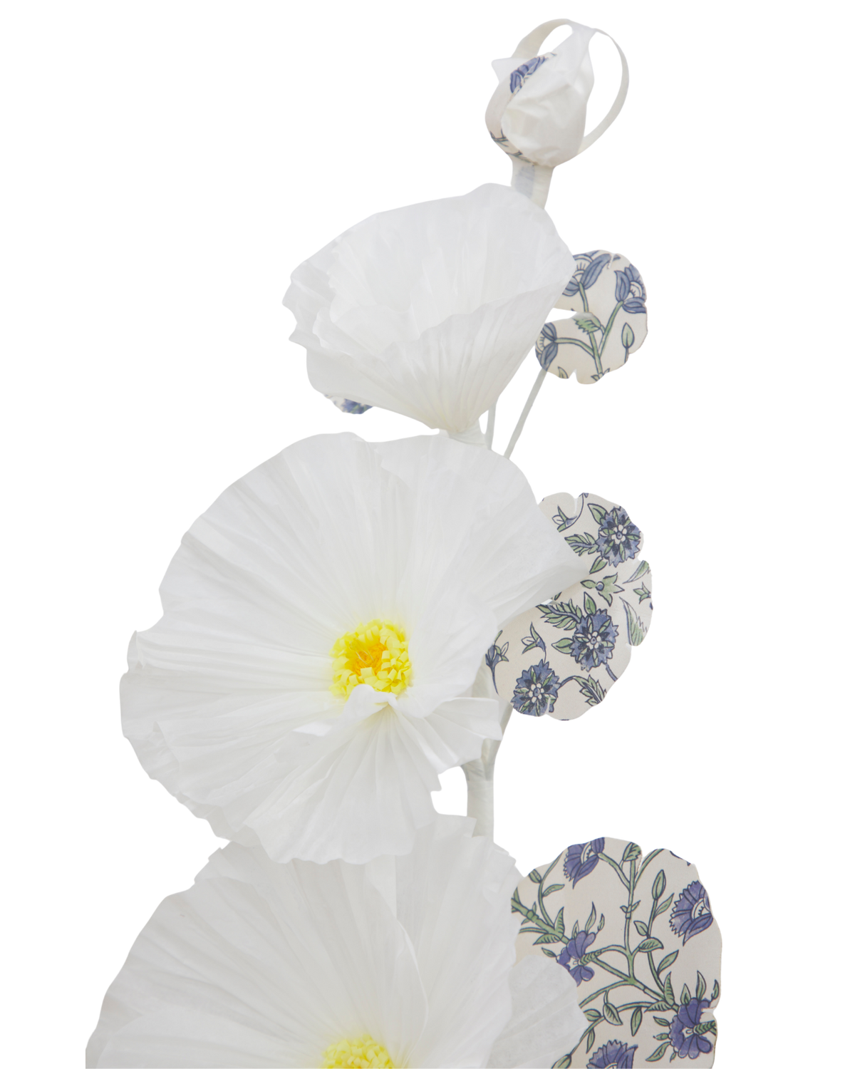 Hollyhock with Indienne Chintz Indigo Leaves