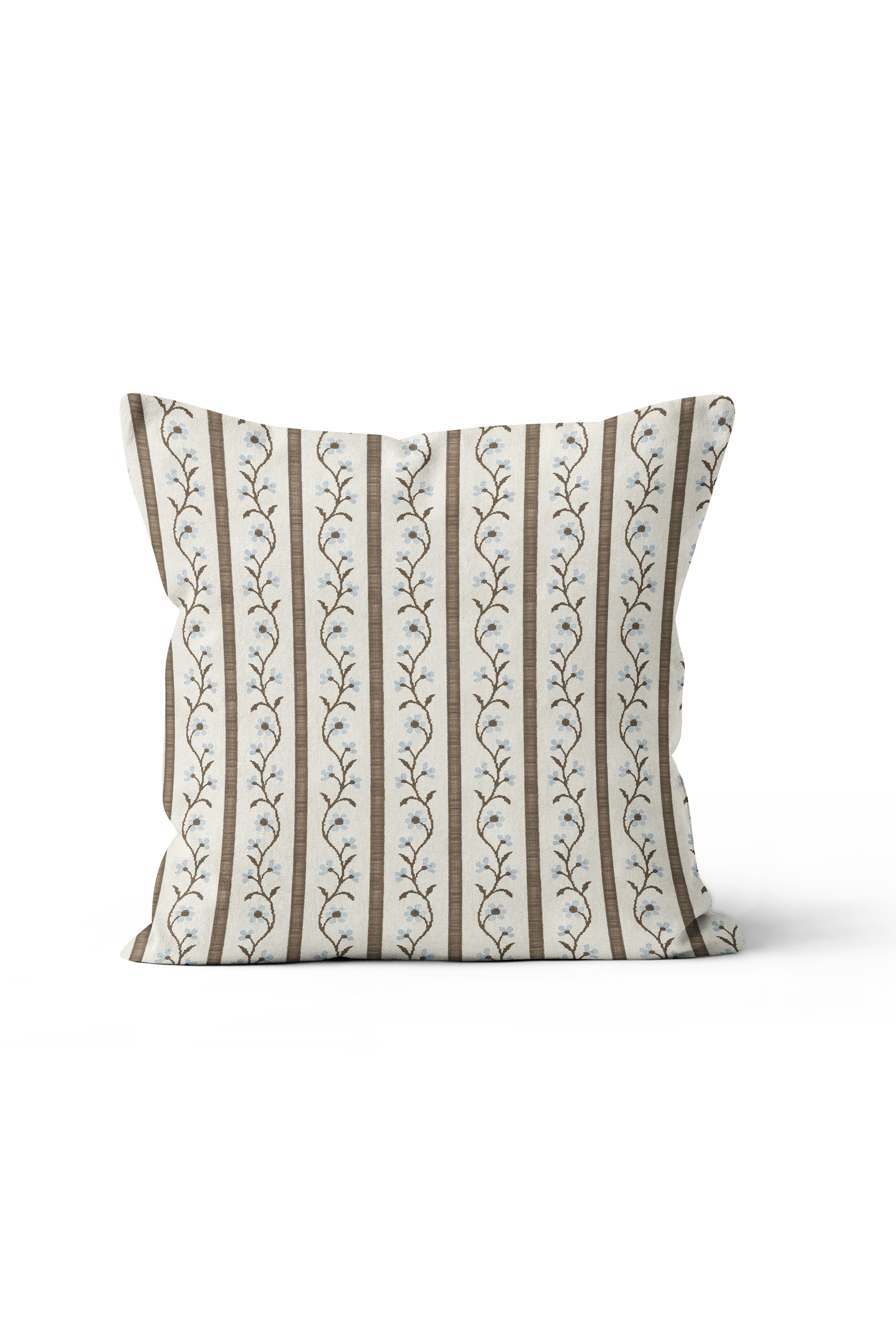 Juniper Floral Stripe Pillow in Blue/Chocolate