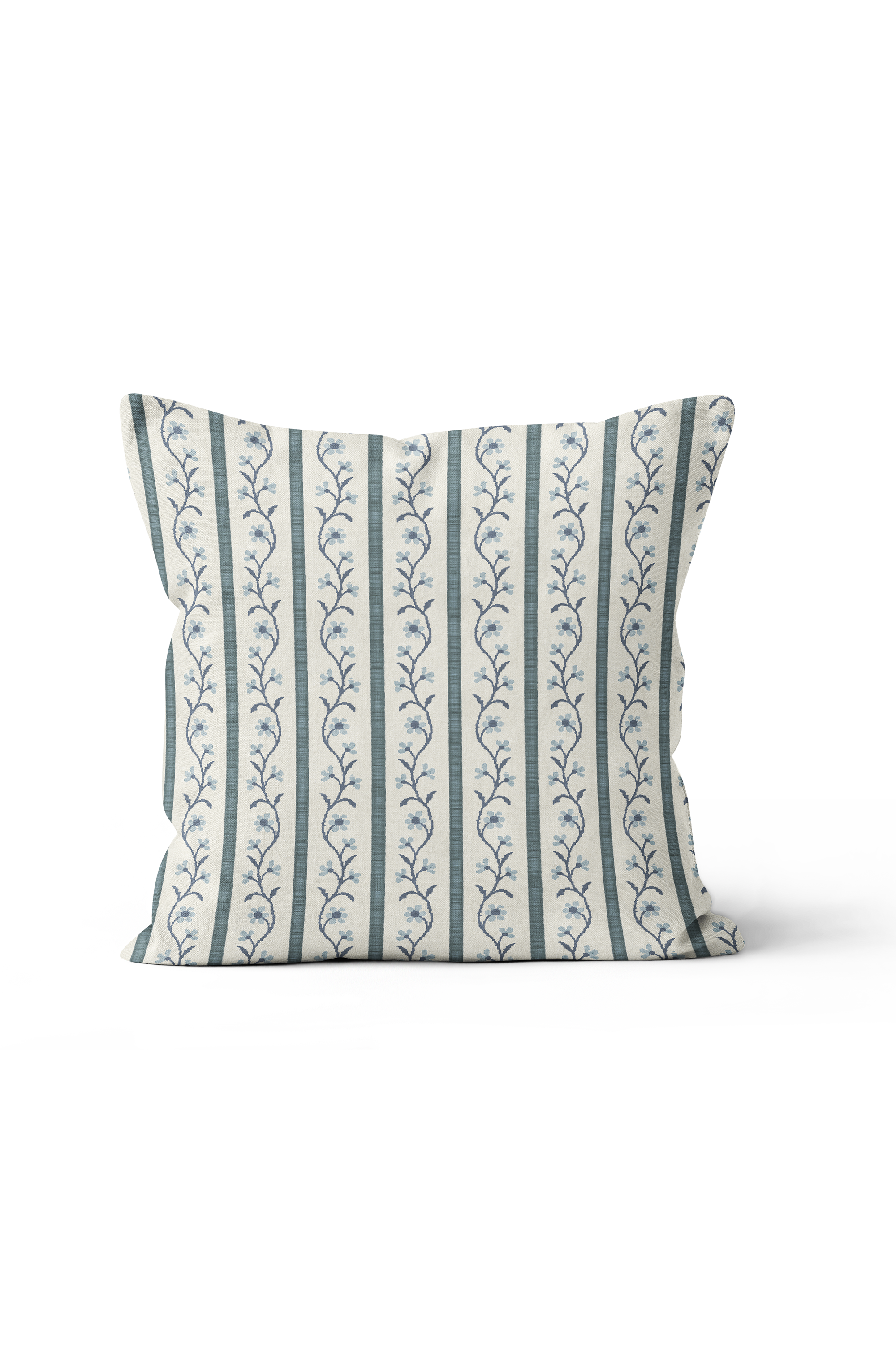 Juniper Floral Stripe Pillow in Stone Blue